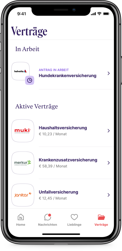 Screenshot der Versicherungs-App Sophia