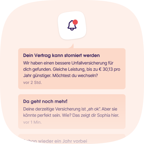 Eine Liste von Empfehlungen, wie sie in der Versicherungs-App Sophia dargestellt werden.